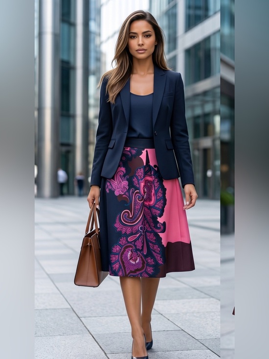 Ted Baker Dresses & Skirts - TED BAKER LONDON Oriental Paisley A Line Skirt Navy and Pink Luxury Gold Zip 2-4